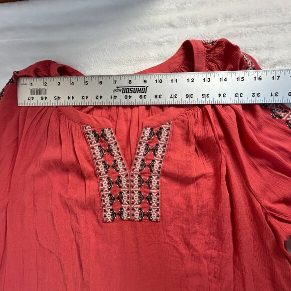 J.Jill Womens Boho Embroidered Peasant Top Large Coral 3/4 Sleeve Cotton NWOT - Picture 6 of 8